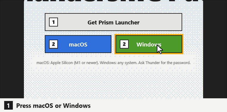 Animation: press macOS or Windows and the zip downloads